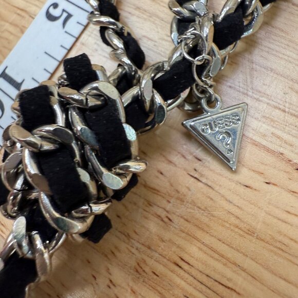 Guess Black & Silver Chain Tassel Necklace With Knot Design Adjustable Length Fa - Picture 10 of 12